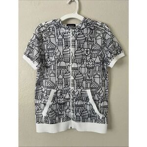 EUC PEARLY GATES Zip Up Hoodie Black/White Doodle in Size 2